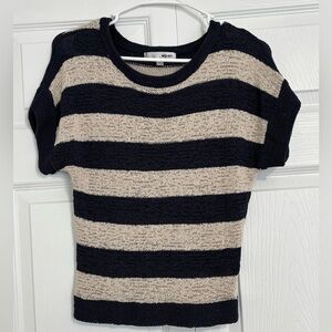 WD.NY Black and Cream Striped Short Sleeve Top